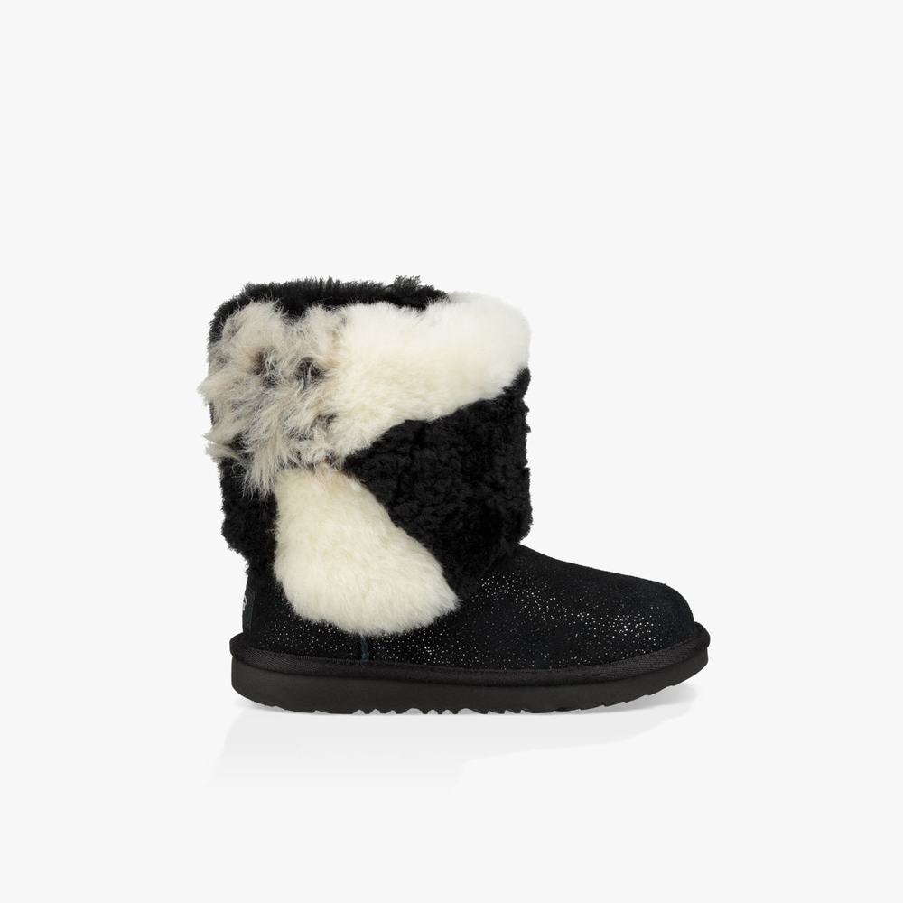 Bottes UGG Classic Short Patchwork Fluff Fille Noir Soldes 558UMFIR